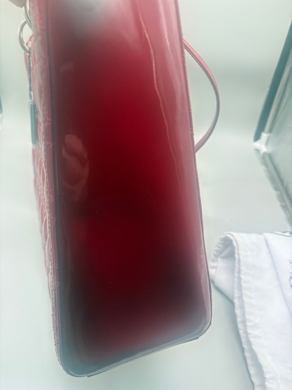 Christian Dior Lady Dior Large Red Patent Cannage Tote Bag Charm - Picture 8 of 15